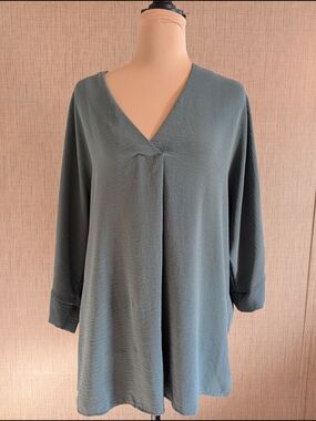 mts Dusty Teal V-Neck Tunic Top